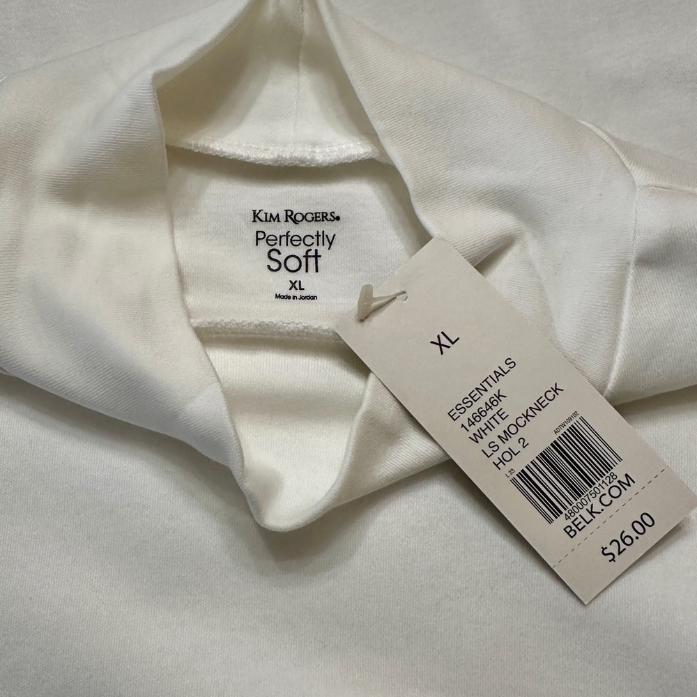 KIM ROGERS, NWT,WOMENS, PERFECTLY SOFT, MOCKNECK TOP. WHITE, LONG SLEEVE.SIZE XL - Picture 2 of 5